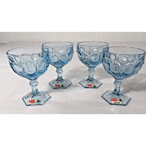 Fostoria Stemmed Glasses 5 1/8" Wine Goblet Blue Moonstone Light Blue NWT (4)